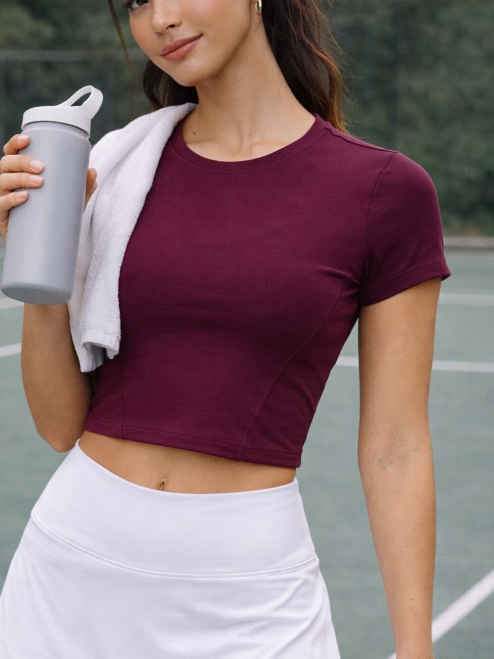 Garage NWT Haut Soft Active Tee Cropped Burgundy Athletic Top